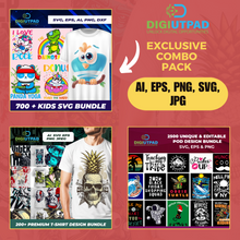 Load image into Gallery viewer, DIGIUTPAD™ 700 Kids + 200 Premium + 2500 Editable Unique T-Shirt Designs Mega Bundle Combo Pack
