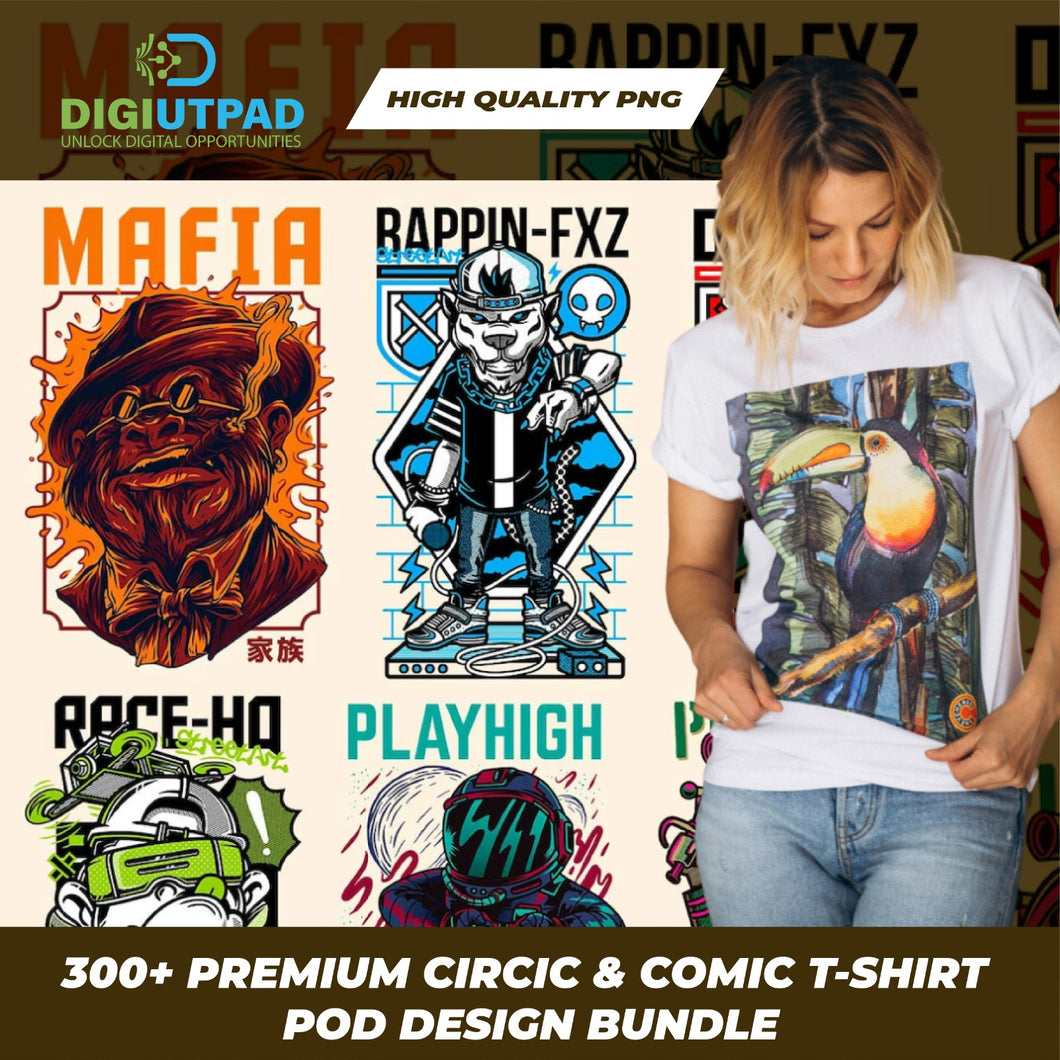 DIGIUTPAD™ 300+ Latest Premium T-Shirt Design POD Bundle