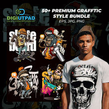 Load image into Gallery viewer, DIGIUTPAD™ 100000 Editable + 50 Grafftic Bundle + 300 Premium Comic T-Shirt Designs Mega Bundle Combo Pack
