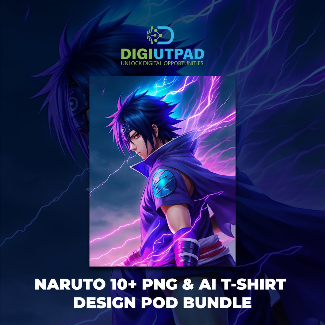 DIGIUTPAD™ 10+ Naruto PNG & Ai T-Shirt Design POD Bundle