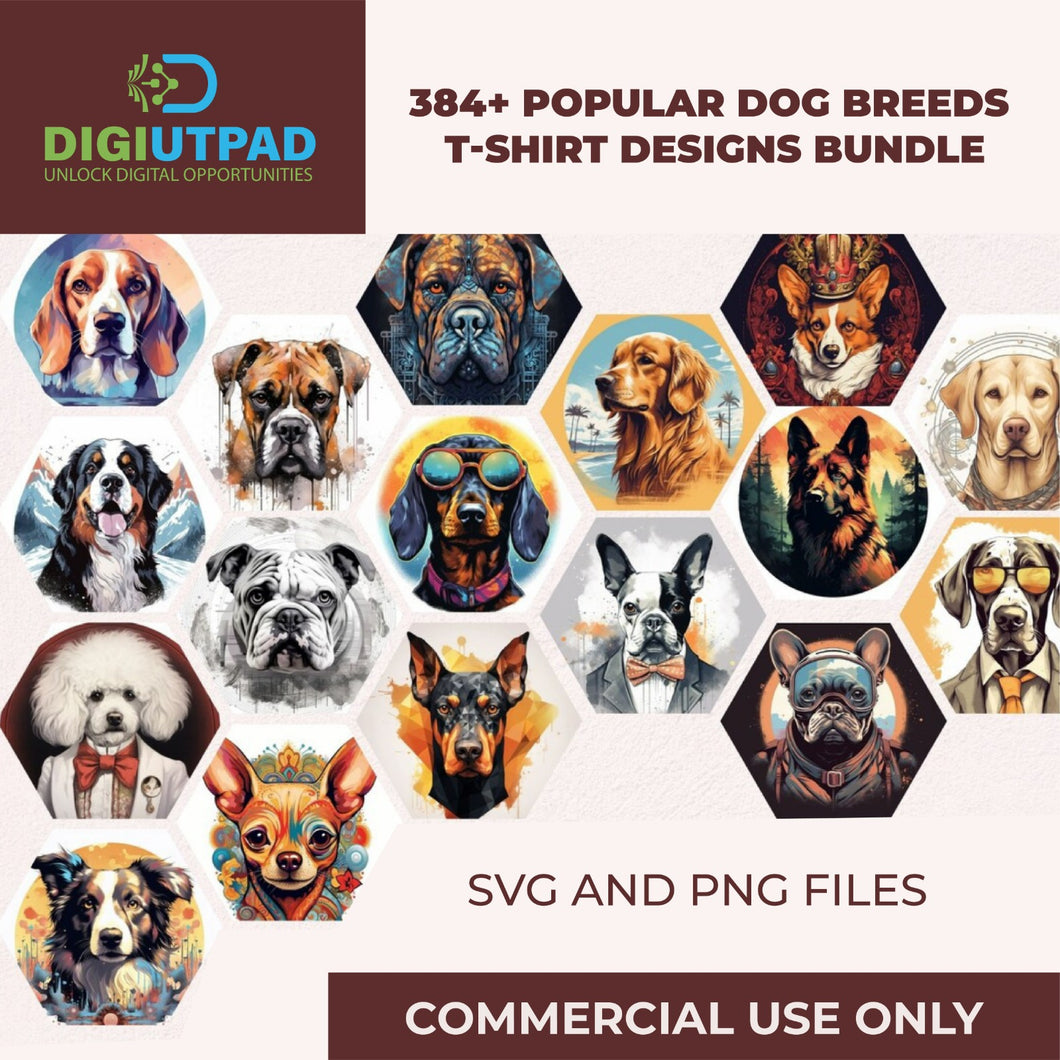 DIGIUTPAD™ 384+ Dog T-Shirt Design SVG & PNG Mega Bundle