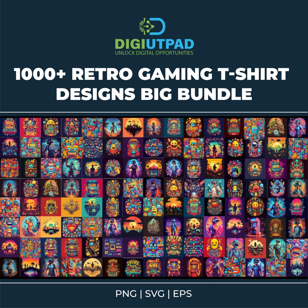 DIGIUTPAD™ 1000+ Retro Gaming POD T-Shirt Design Bundle